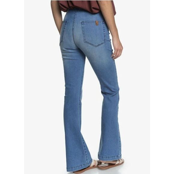 Roxy ERJDP03245 Womens Sz 26 Med Blue Slim Bootcut Wild Blossom Flared Jeans $65 - Picture 8 of 8